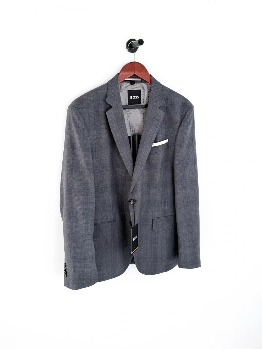 NWT New BOSS Men’s Gray Plaid Blazer Italian Wool Holy-Allee 3 Sport Coat